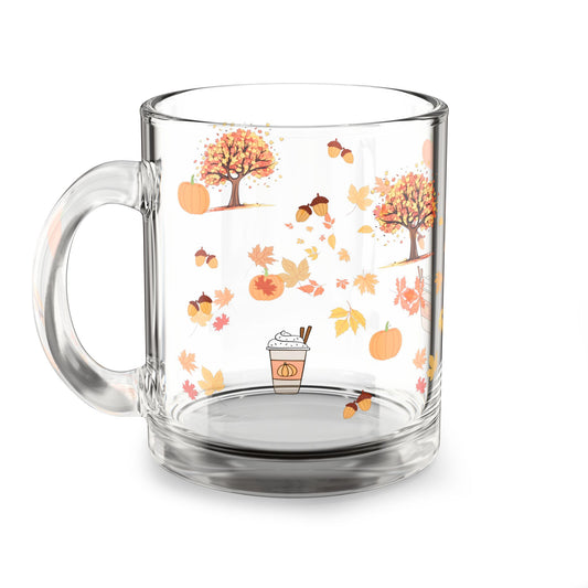 Autumn Vibes Glass Mug, Fall Coffee Cup, Seasonal Drinkware, Cozy Kitchen Decor, Thanksgiving Gift, Hand-Painted Mugs
