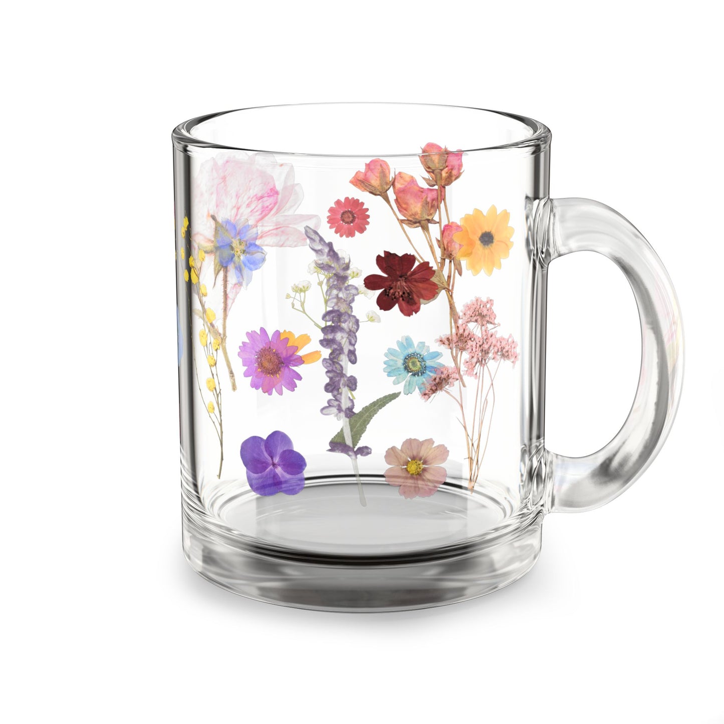 Floral Glass Mug, 10oz - Hand-painted, Flower Design, Perfect for Tea, Coffee, Gift for Her, Home Decor, Spring Decor