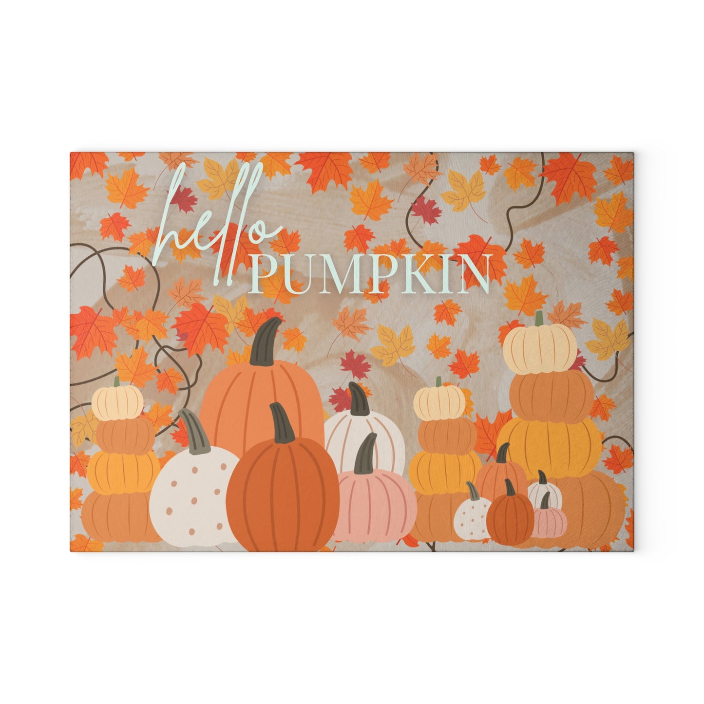 Autumn-Themed Glass Cutting Board, Hello Pumpkin Design for Fall Cooking, Kitchen Decor, Thanksgiving Gift, Seasonal Home Accessory