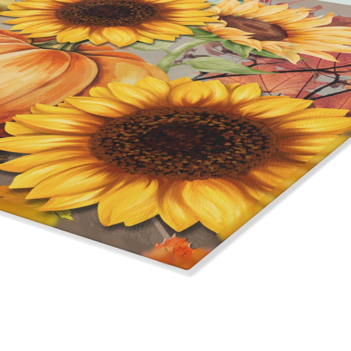 Fall-Themed Glass Cutting Board, Autumn Kitchen Decor, Pumpkin & Sunflower Design, Thanksgiving Gifts, Seasonal Cooking Accessories