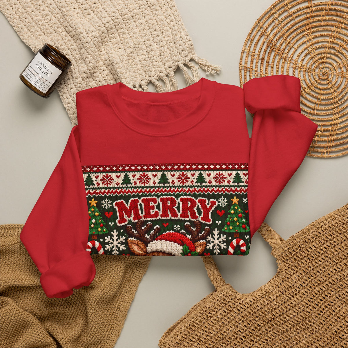 Merry Christmas Reindeer Crewneck Sweatshirt