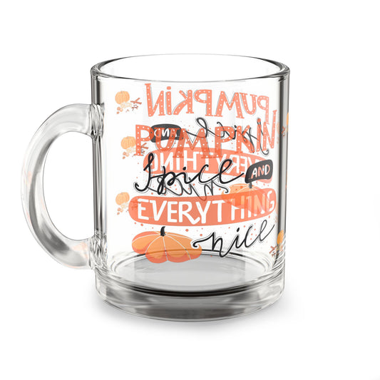 Autumn Pumpkin Spice Glass Mug, Cozy Hot Drink Cup, Fall Decor Gift, Thanksgiving Coffee Mug, Seasonal Orange & Black Tea Mug
