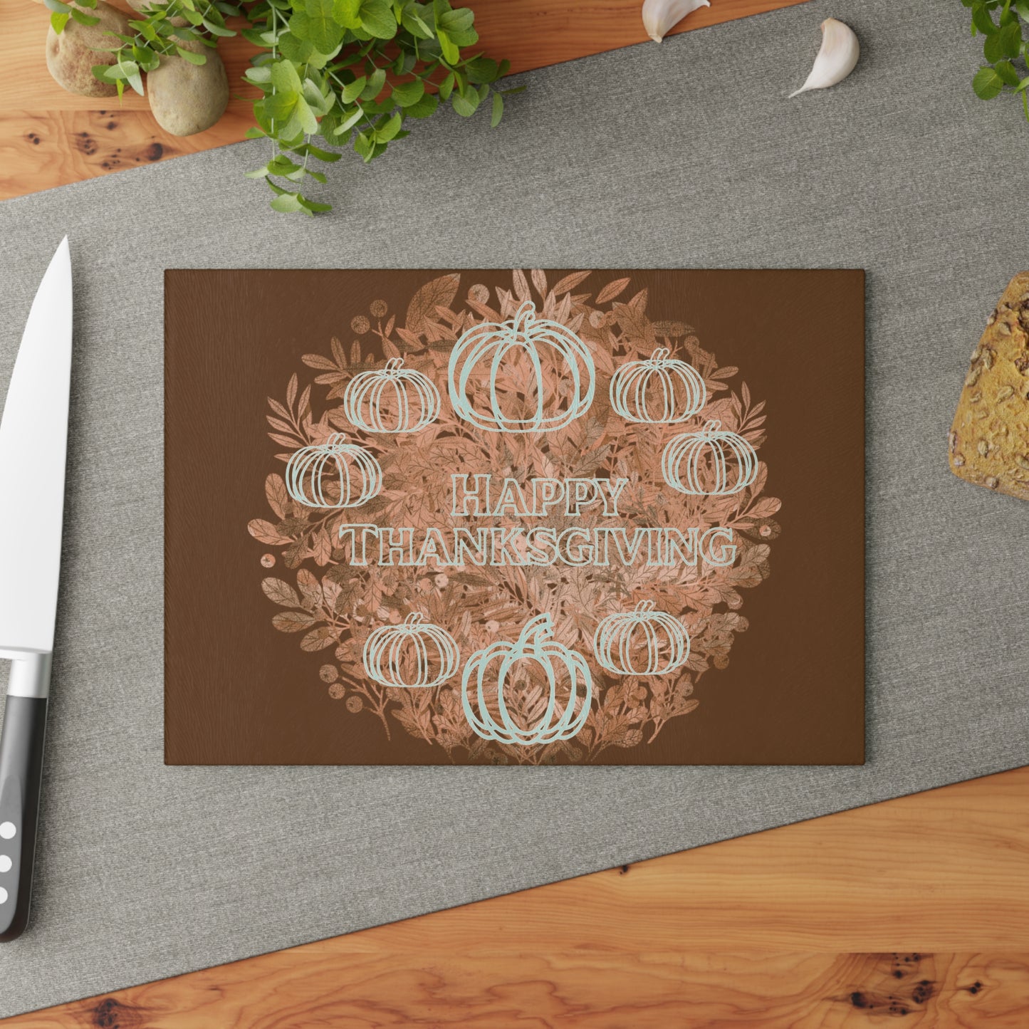 Thanksgiving Glass Cutting Board, Fall Kitchen Decor, Pumpkin Design, Holiday Gift, Home Cooking Essentials, Seasonal Kitchenware