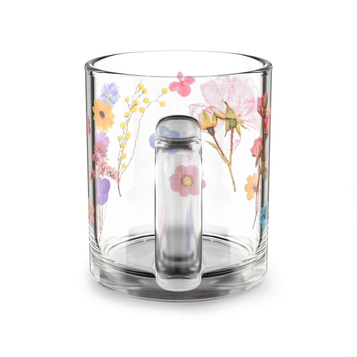 Floral Glass Mug, 10oz - Hand-painted, Flower Design, Perfect for Tea, Coffee, Gift for Her, Home Decor, Spring Decor