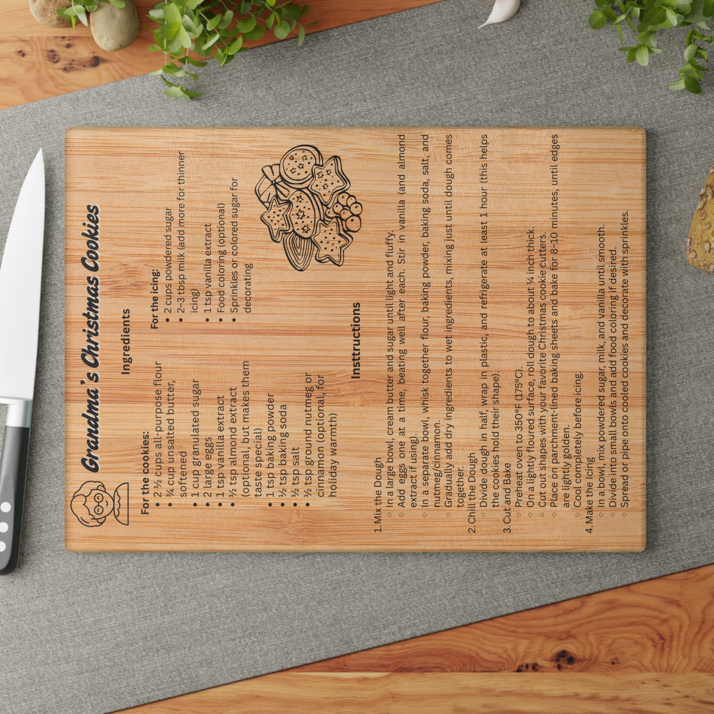 Grandma's Christmas Cookies Glass Cutting Board | Recipe Gift, Kitchen Décor, Cooking Utensil, Holiday Decor, Baking Accessories