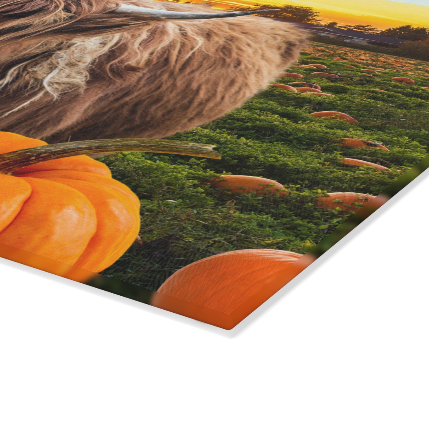Fall-Themed Highland Cow Glass Cutting Board, Autumn Kitchen Decor, Pumpkin, Thanksgiving Gifts, Seasonal Cooking Accessories