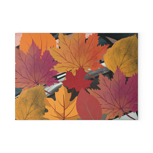 Autumn Leaves Glass Cutting Board, Kitchen Decor, Fall Gifts, Thanksgiving Tableware, Seasonal Cooking, Harvest Celebration