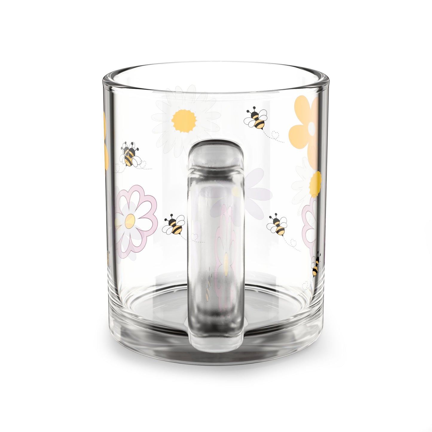 Floral Bee Glass Mug, 10oz - Cute Coffee Mug, Gift for Garden Lovers, Spring Decor, Bee-Inspired Drinkware