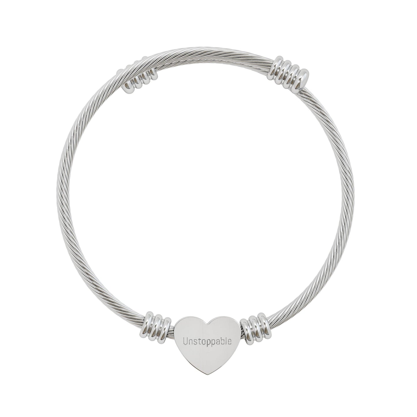 Unstoppable Bracelet Engraved Gold Heart Charm Bangle Inspirational Jewelry Strength Confidence Gift for Women