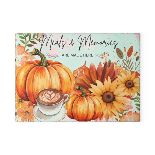 Autumn-Themed Glass Cutting Board | Perfect for Fall Cooking, Thanksgiving Decor, Kitchen Gifts, Meal Prep, Seasonal Kitchen