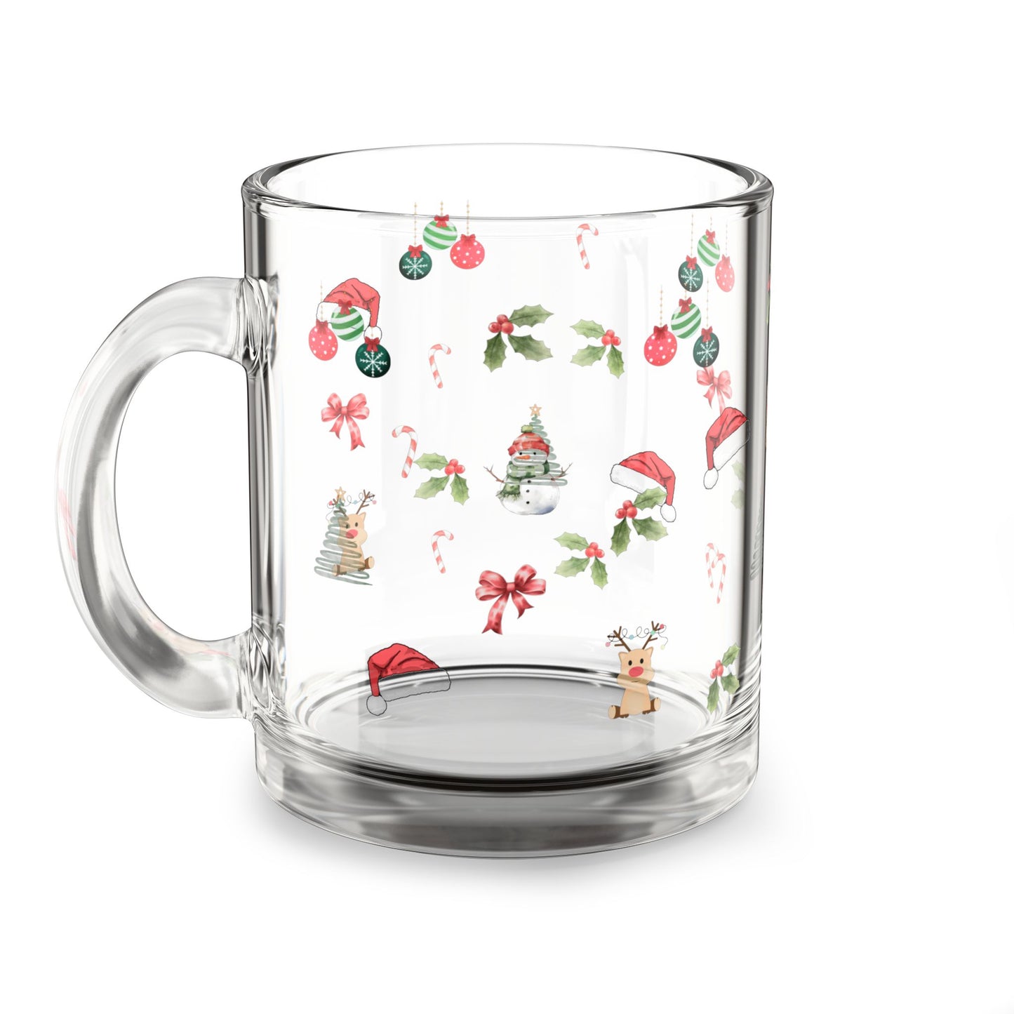 Festive Holiday Glass Mug, 10oz - Perfect for Christmas, Winter Parties, Coffee Lovers, Gift for Friends, Home Decor