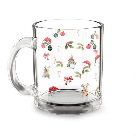 Festive Holiday Glass Mug, 10oz - Perfect for Christmas, Winter Parties, Coffee Lovers, Gift for Friends, Home Decor
