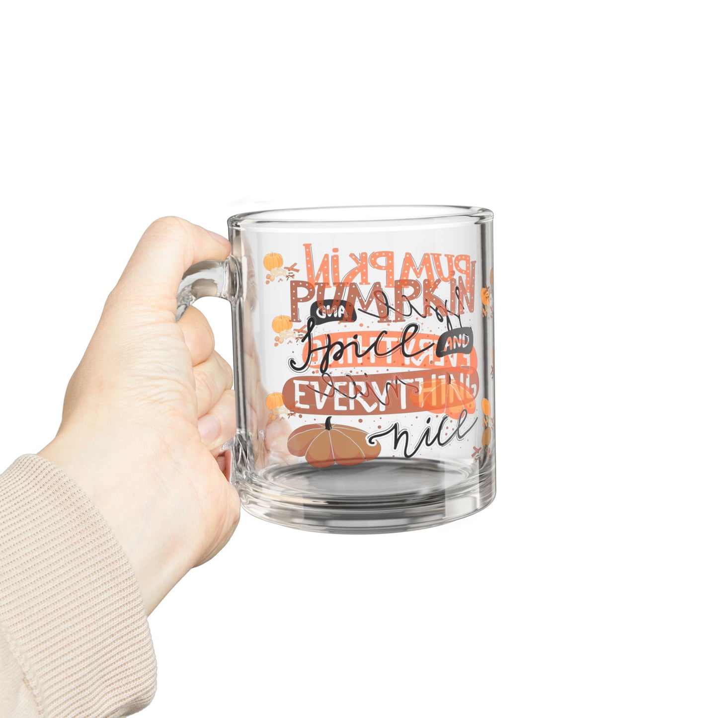 Autumn Pumpkin Spice Glass Mug, Cozy Hot Drink Cup, Fall Decor Gift, Thanksgiving Coffee Mug, Seasonal Orange & Black Tea Mug