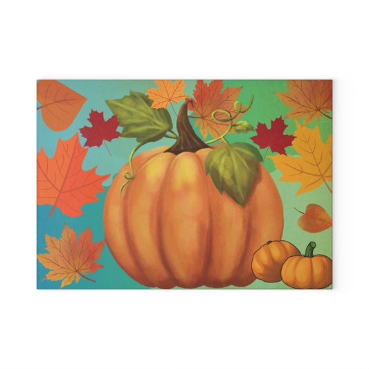 Autumn Pumpkin Glass Cutting Board, Kitchen Decor, Fall Gifts, Thanksgiving Tableware, Seasonal Cooking, Harvest Celebration