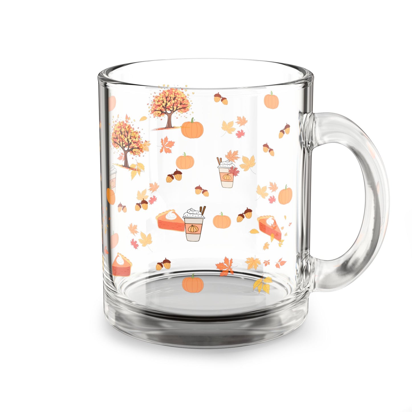 Autumn-Themed Glass Mug, Cozy Fall Drinkware, Pumpkin Spice Mug, Gifts for Coffee Lovers, Seasonal Home Decor, Fall Harvest Collection