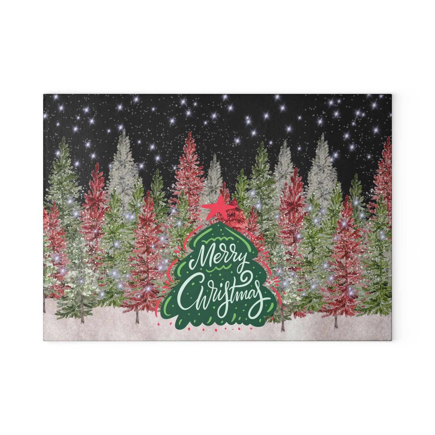 Christmas Glass Cutting Board - Merry Christmas Design, Holiday Decor, Kitchen Gift, Festive Cooking Board, Seasonal Kitchenware