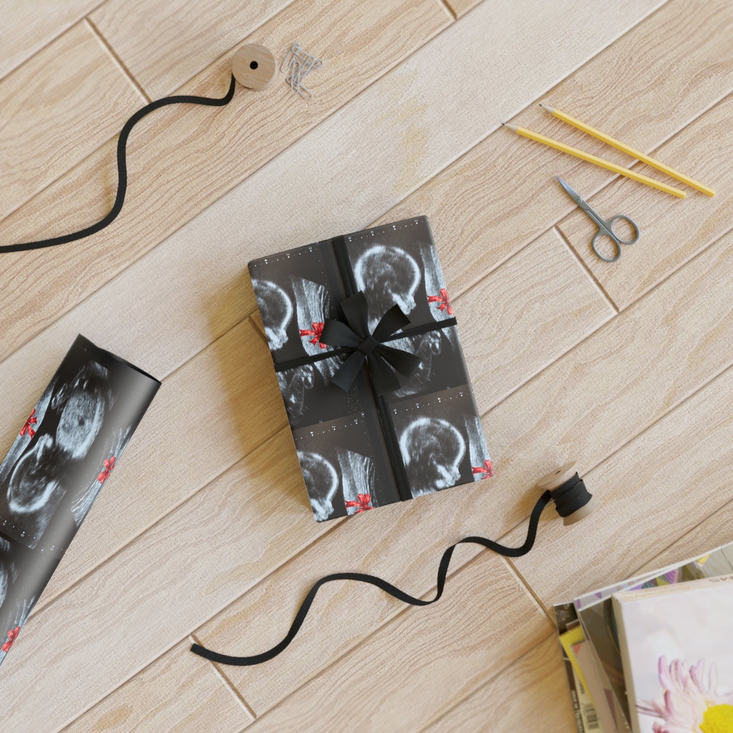 Surprise! Sonogram Gift Wrapping Paper Roll, Unique Baby Shower Wrapping, Ultrasound Print Packaging, Stylish Gift Wrap for Parents