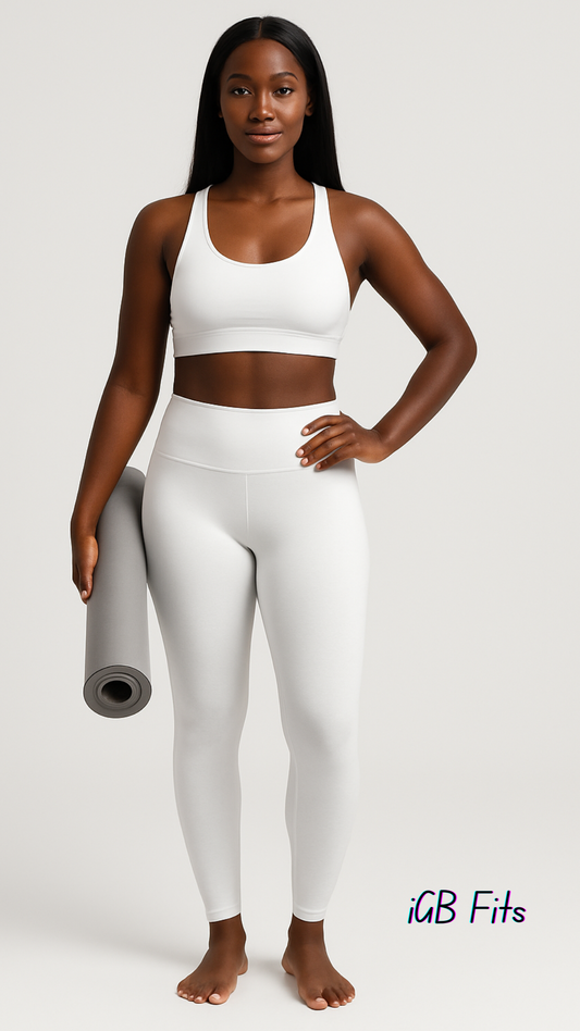 iGB Fits High Waisted White Yoga Leggings, Activewear, Workout Tights, Athletic Leggings, Fitness Apparel, Comfortable Leggings for Yoga or Gym