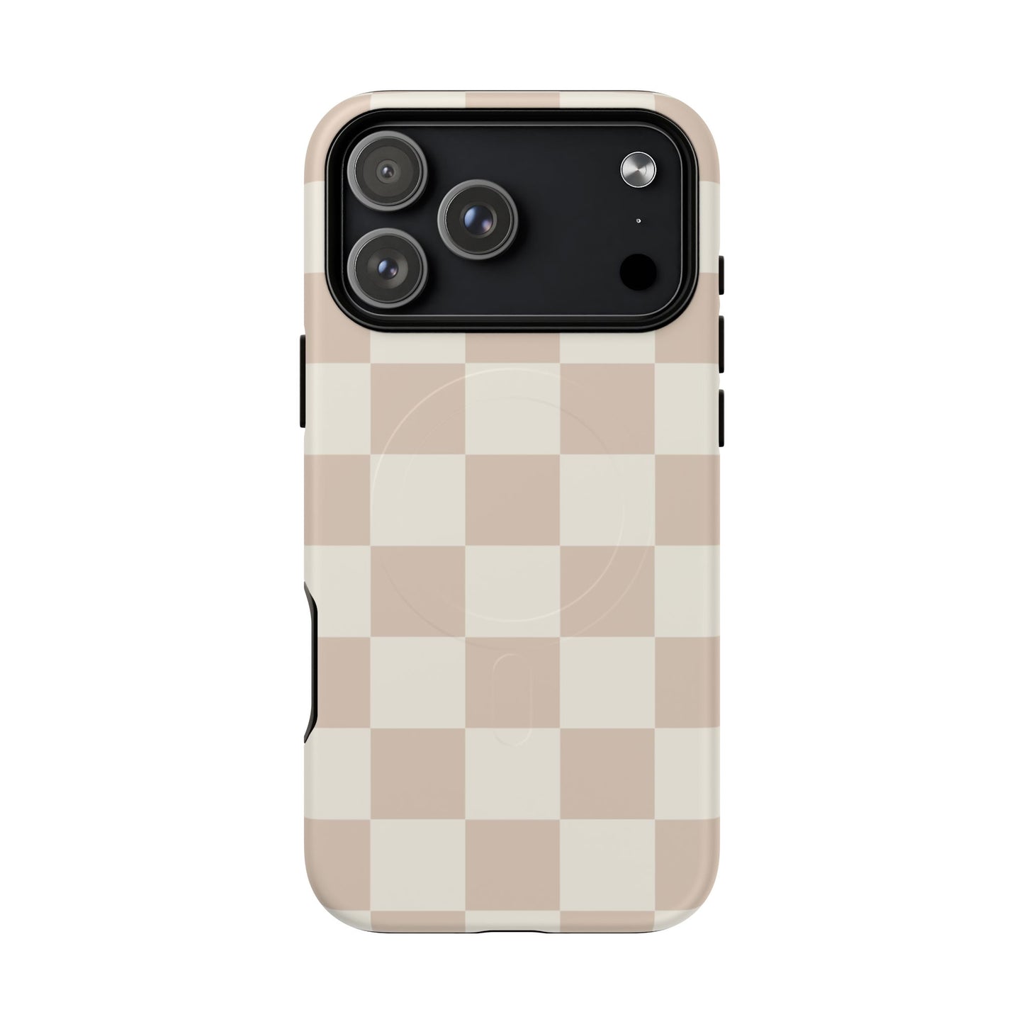 Bare Luxe Check MagSafe Phone Case — Nude Checkered Pattern Tough Protective Cover