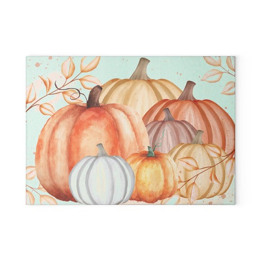 Autumn Pumpkin Glass Cutting Board - Fall Kitchen Decor, Thanksgiving Gift, Home Chef Gift, Seasonal Kitchen Accessories, Harvest Theme