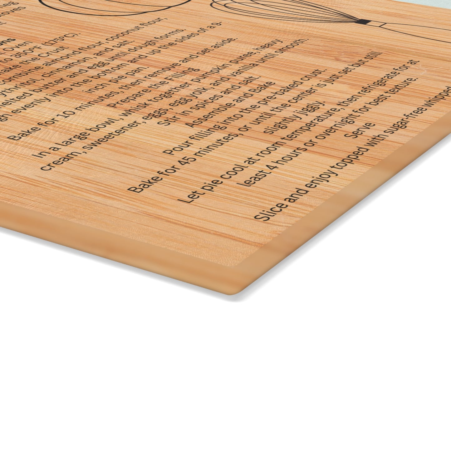 Keto Pumpkin Pie Recipe Glass Cutting Board - Unique Kitchen Decor, Thanksgiving Gifts, Cooking Essentials, Recipe Display, Home Chefs