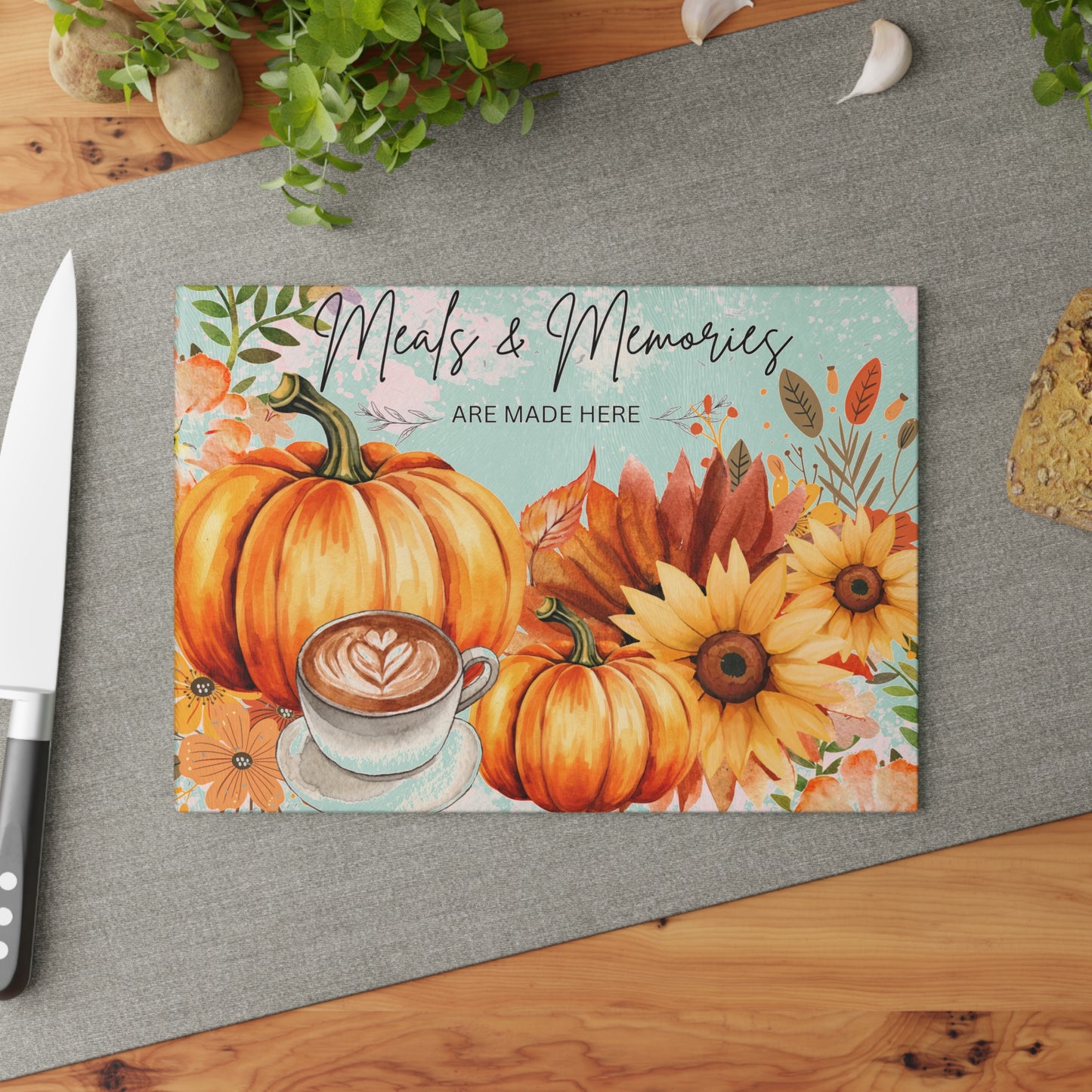 Autumn-Themed Glass Cutting Board | Perfect for Fall Cooking, Thanksgiving Decor, Kitchen Gifts, Meal Prep, Seasonal Kitchen
