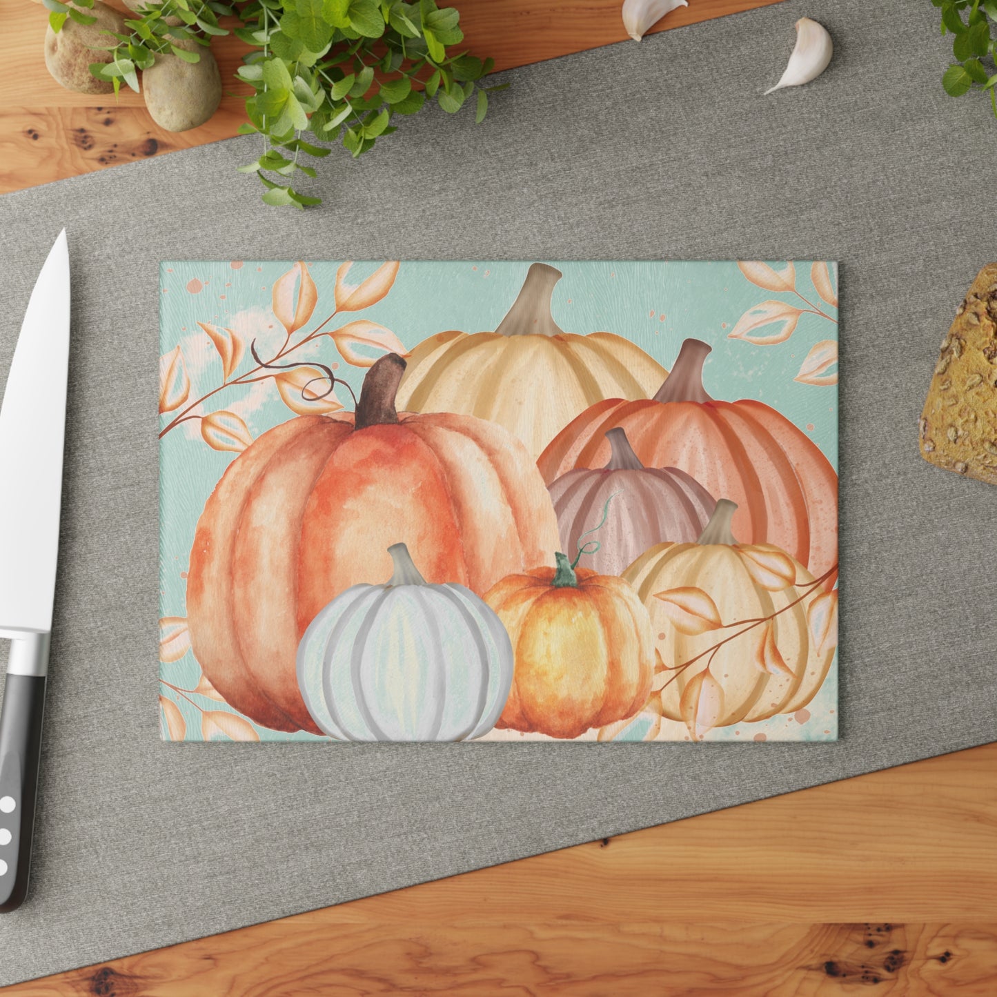Autumn Pumpkin Glass Cutting Board - Fall Kitchen Decor, Thanksgiving Gift, Home Chef Gift, Seasonal Kitchen Accessories, Harvest Theme
