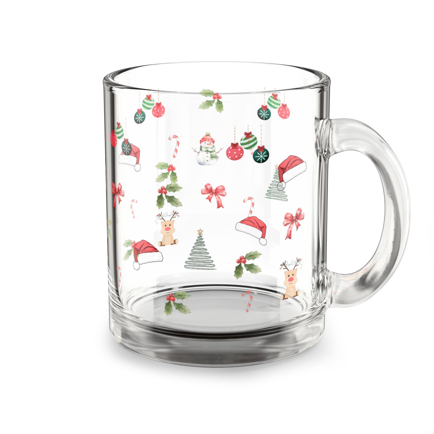 Festive Holiday Glass Mug, 10oz - Perfect for Christmas, Winter Parties, Coffee Lovers, Gift for Friends, Home Decor