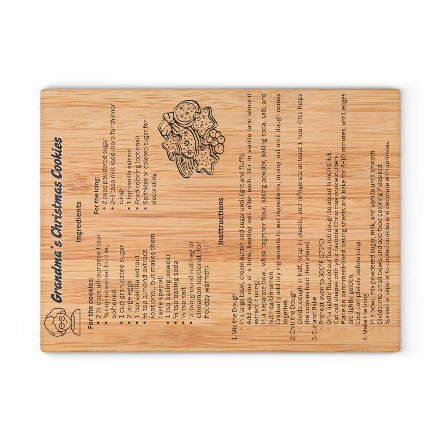 Grandma's Christmas Cookies Glass Cutting Board | Recipe Gift, Kitchen Décor, Cooking Utensil, Holiday Decor, Baking Accessories