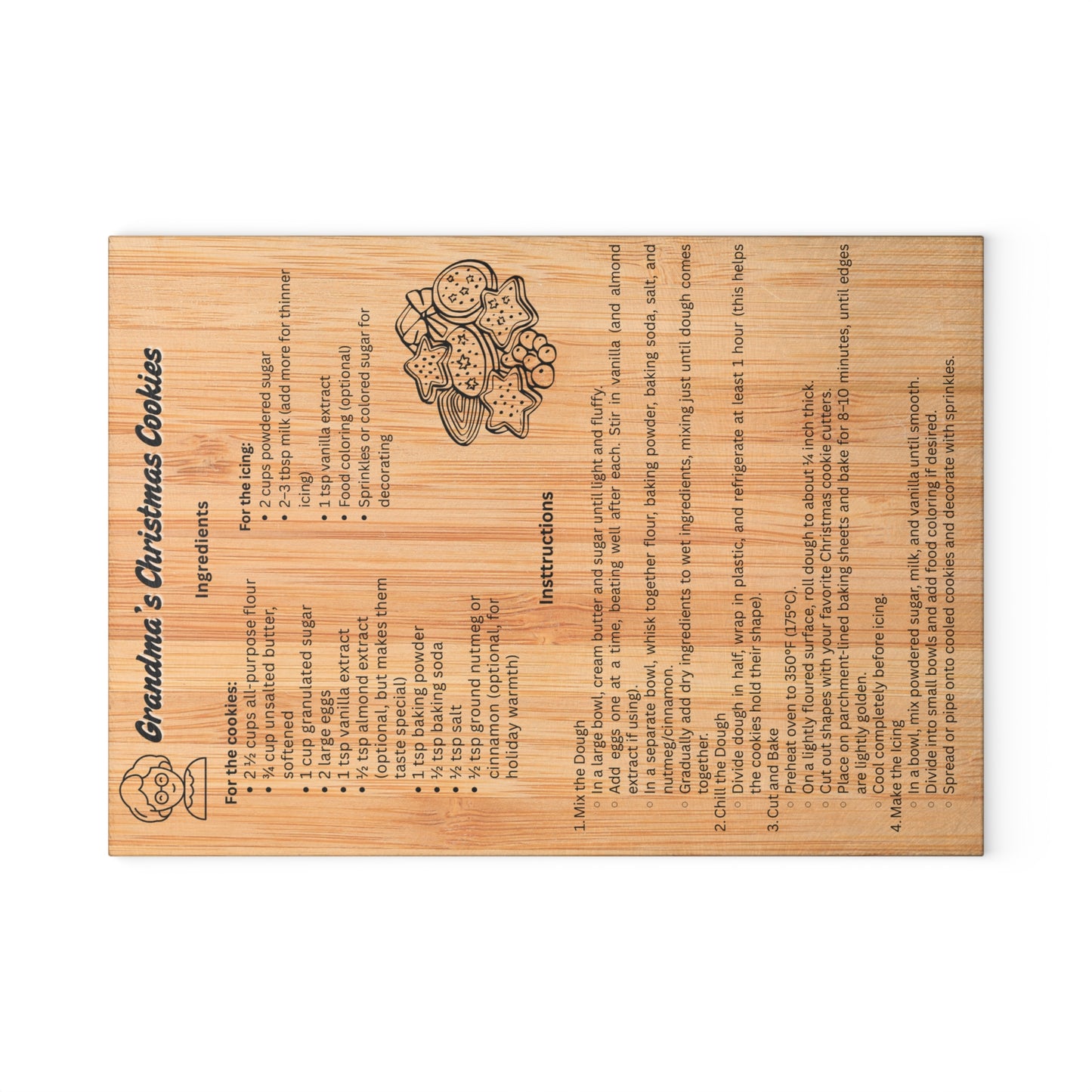 Grandma's Christmas Cookies Glass Cutting Board | Recipe Gift, Kitchen Décor, Cooking Utensil, Holiday Decor, Baking Accessories
