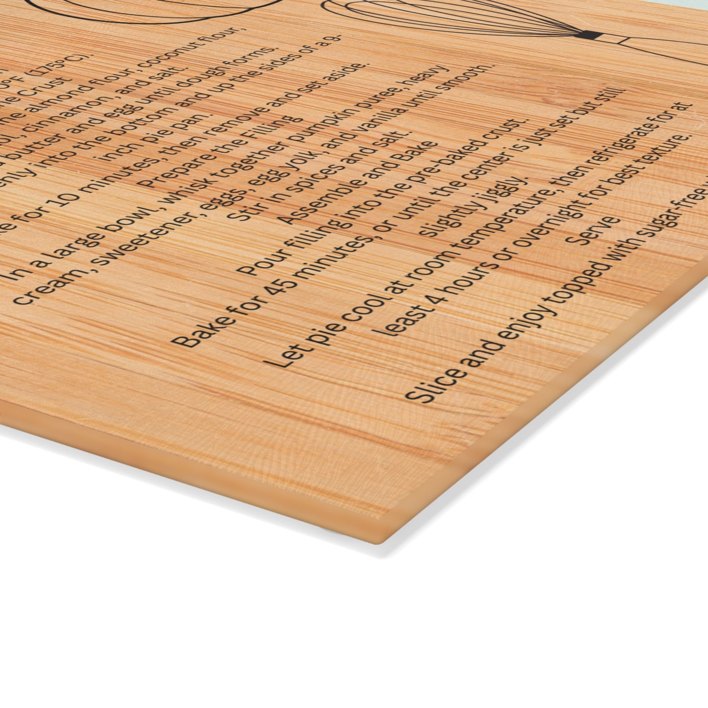 Keto Pumpkin Pie Recipe Glass Cutting Board - Unique Kitchen Decor, Thanksgiving Gifts, Cooking Essentials, Recipe Display, Home Chefs