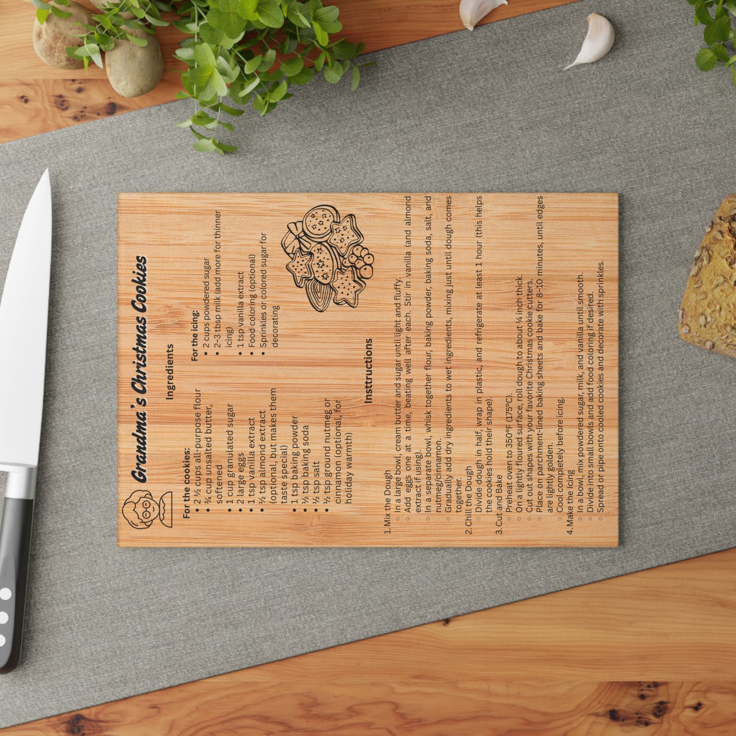 Grandma's Christmas Cookies Glass Cutting Board | Recipe Gift, Kitchen Décor, Cooking Utensil, Holiday Decor, Baking Accessories