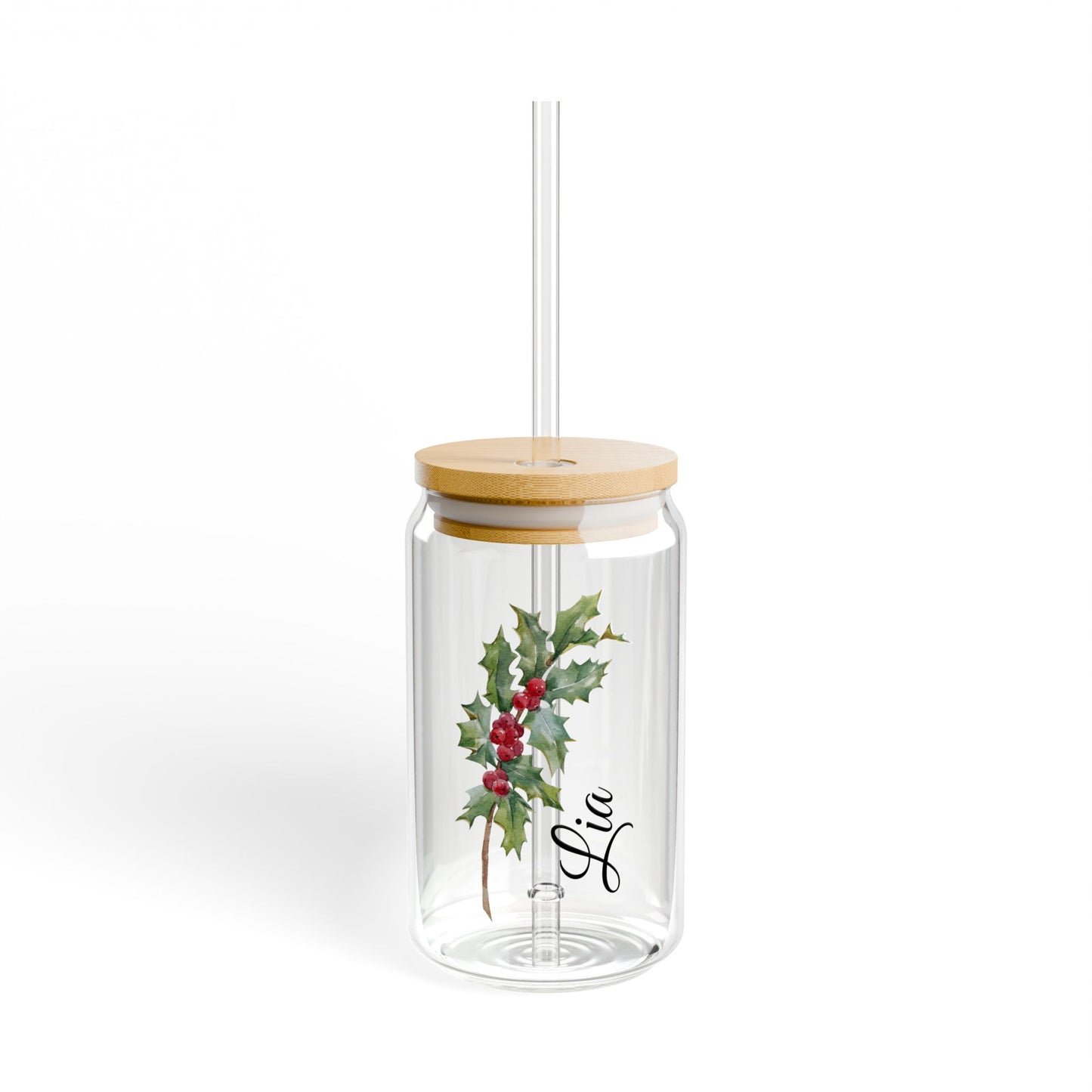 Custom Month Flower and Name Sipper Glass, 16 oz
