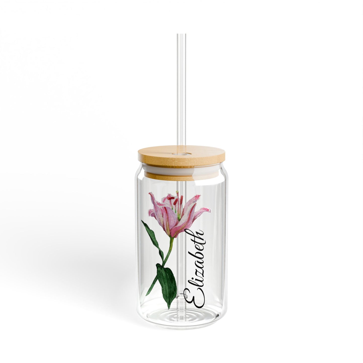 Custom Month Flower and Name Sipper Glass, 16 oz