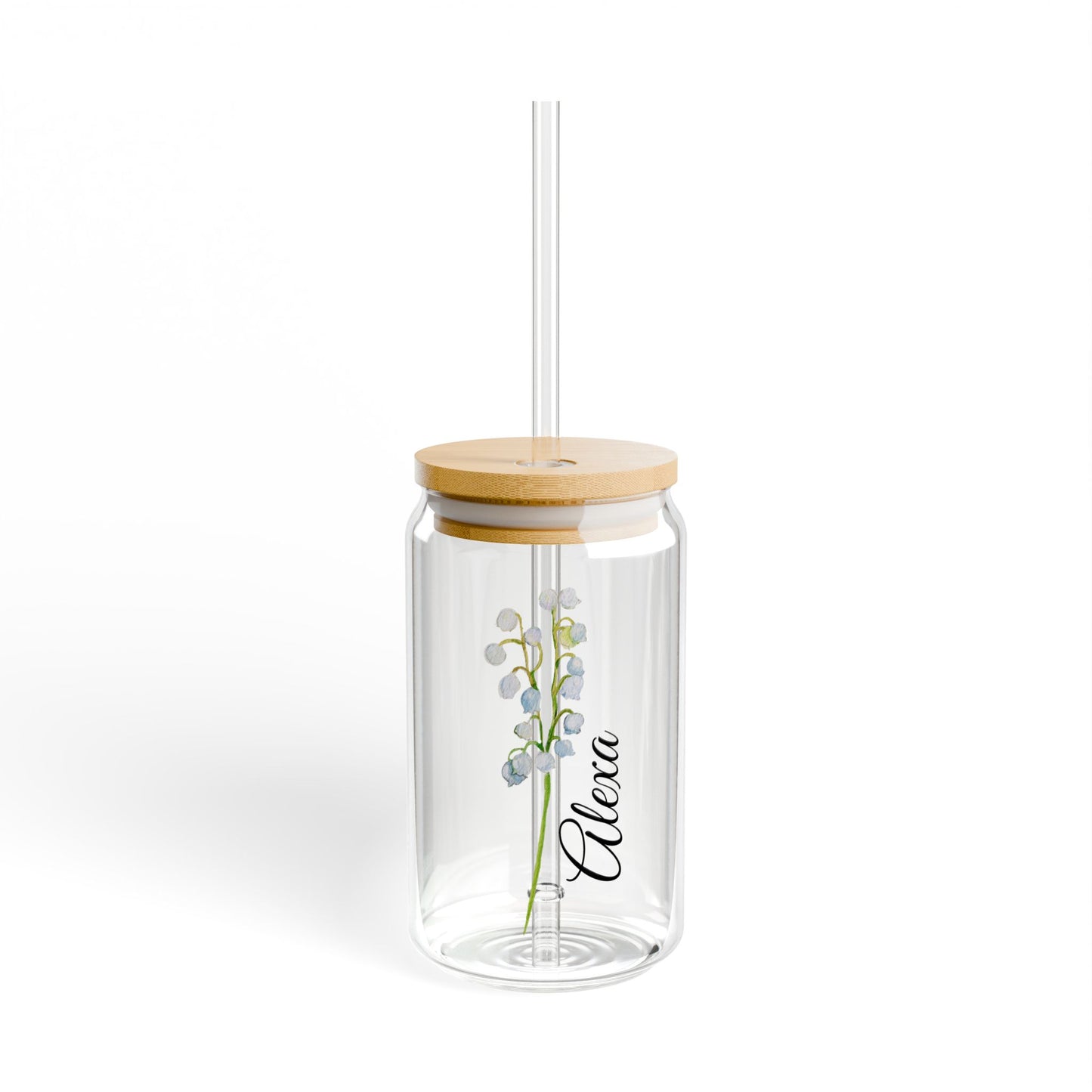 Custom Month Flower and Name Sipper Glass, 16 oz