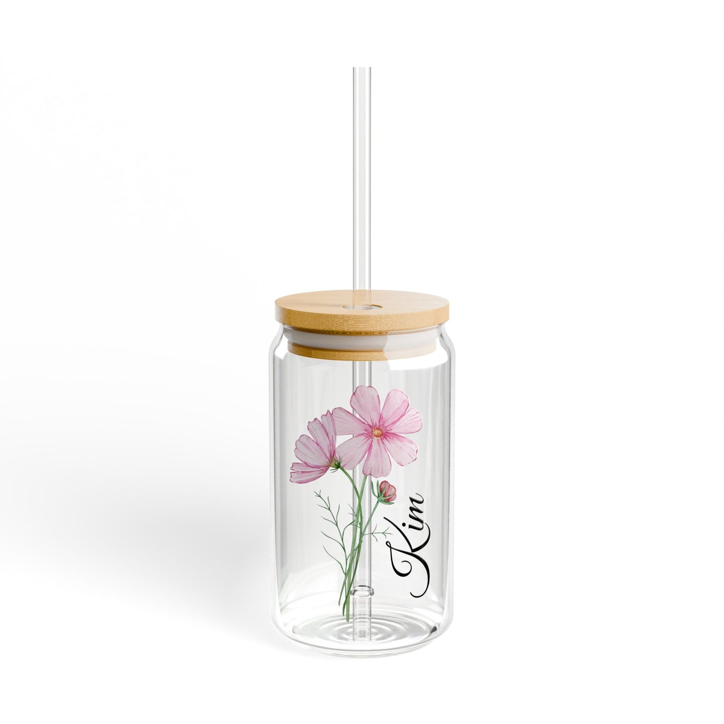Custom Month Flower and Name Sipper Glass, 16 oz
