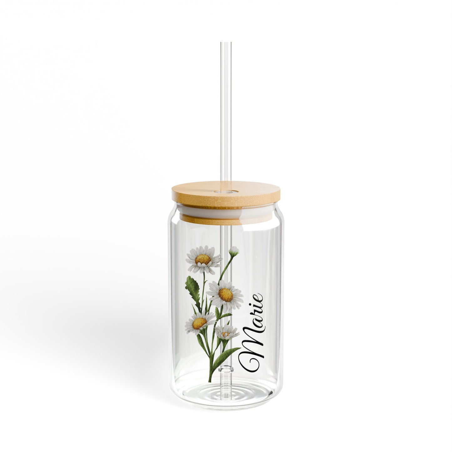 Custom Month Flower and Name Sipper Glass, 16 oz