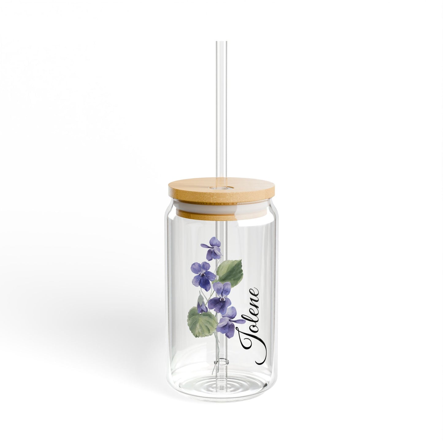 Custom Month Flower and Name Sipper Glass, 16 oz
