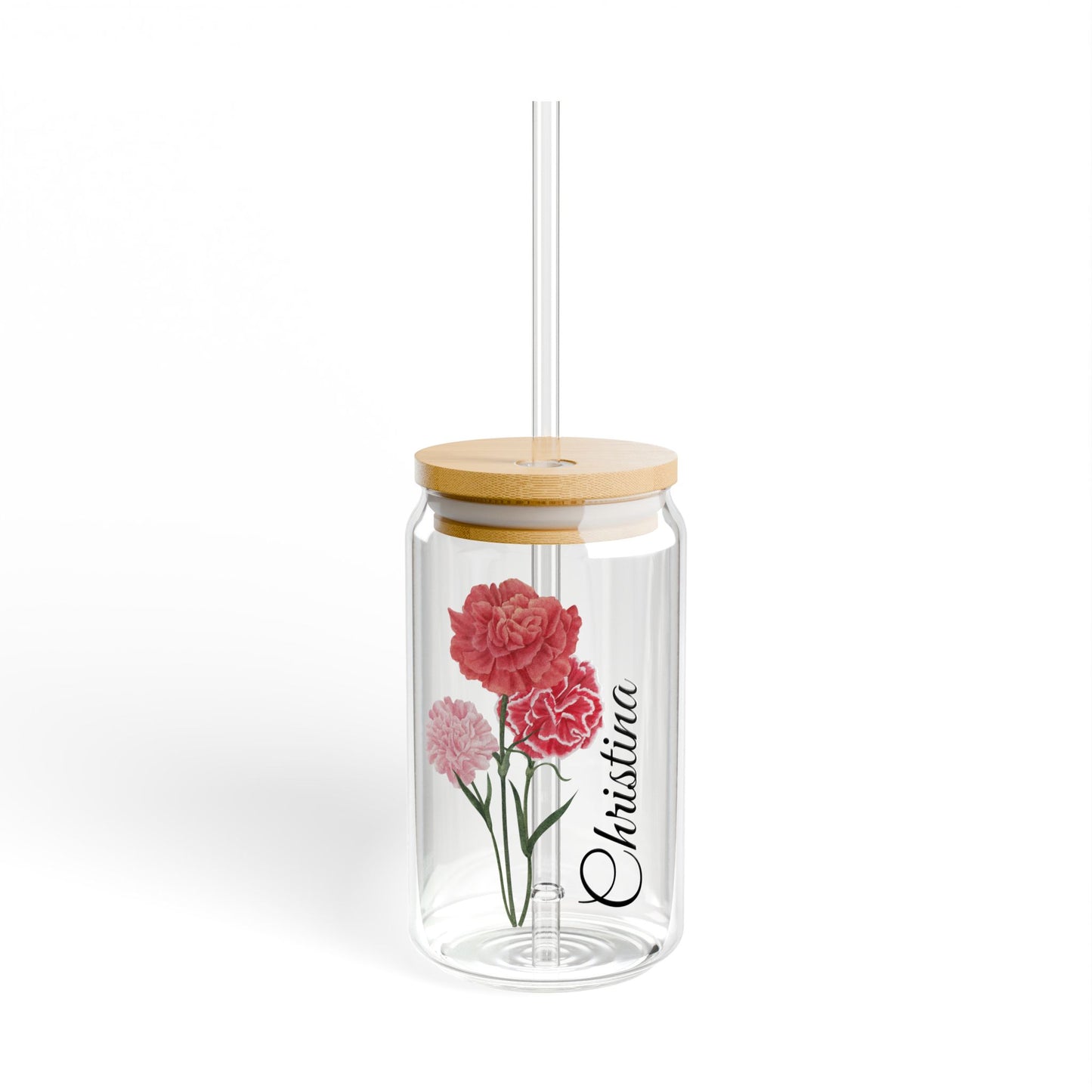 Custom Month Flower and Name Sipper Glass, 16 oz