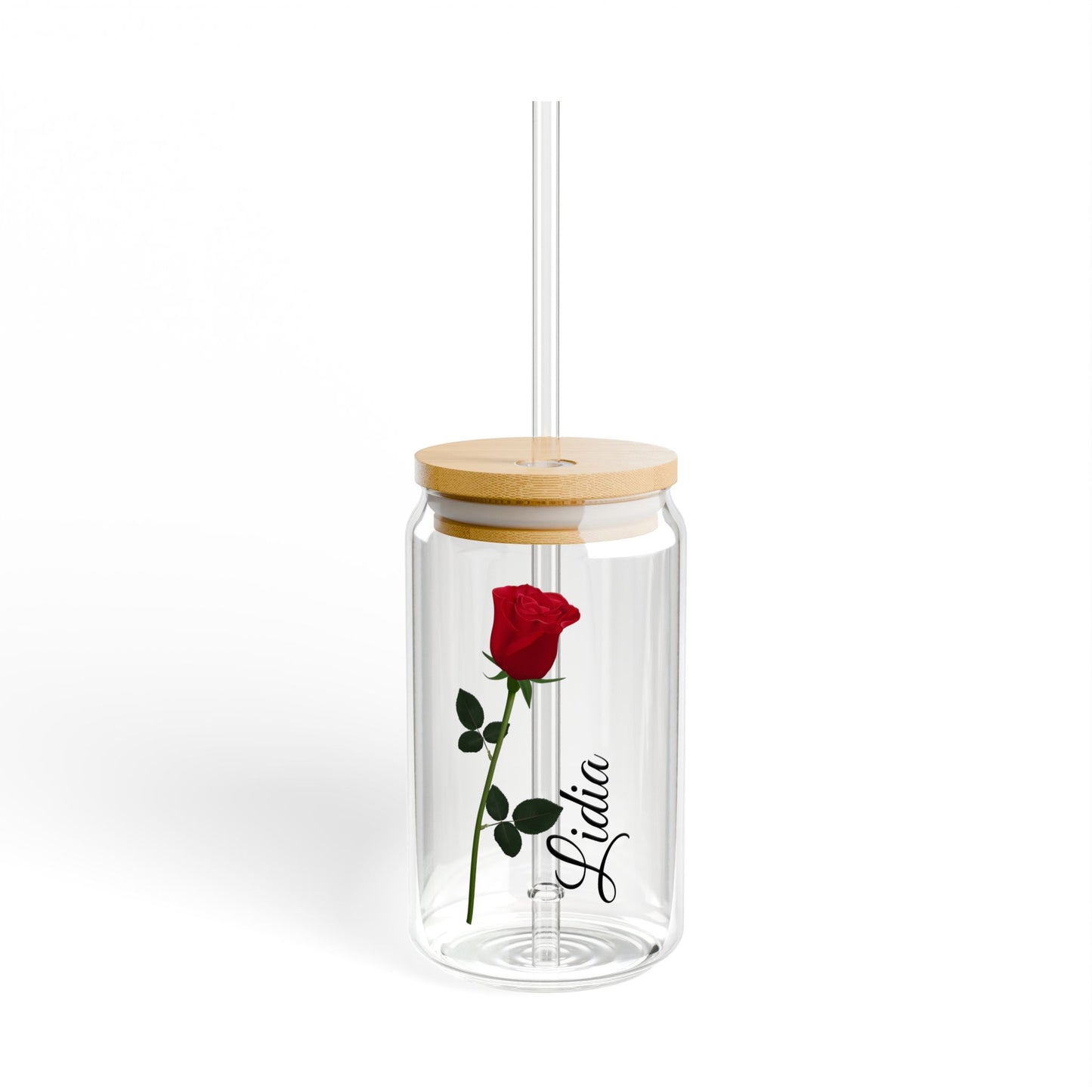 Custom Month Flower and Name Sipper Glass, 16 oz