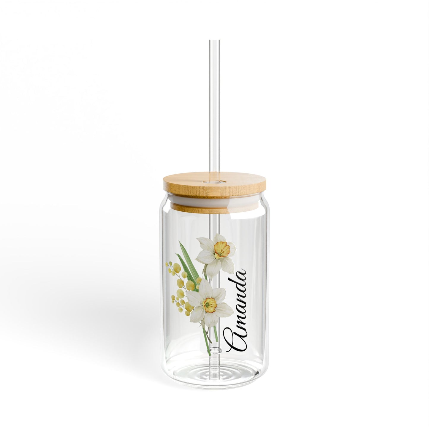 Custom Month Flower and Name Sipper Glass, 16 oz