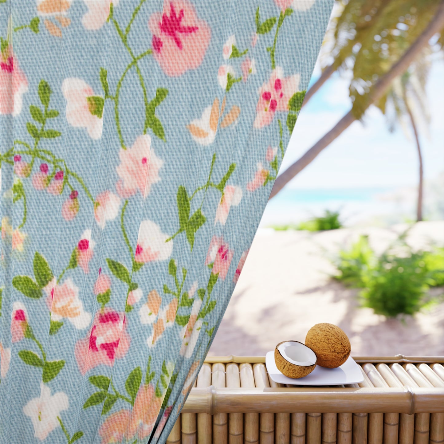 Blossom Azure Window Curtains (1 Piece)