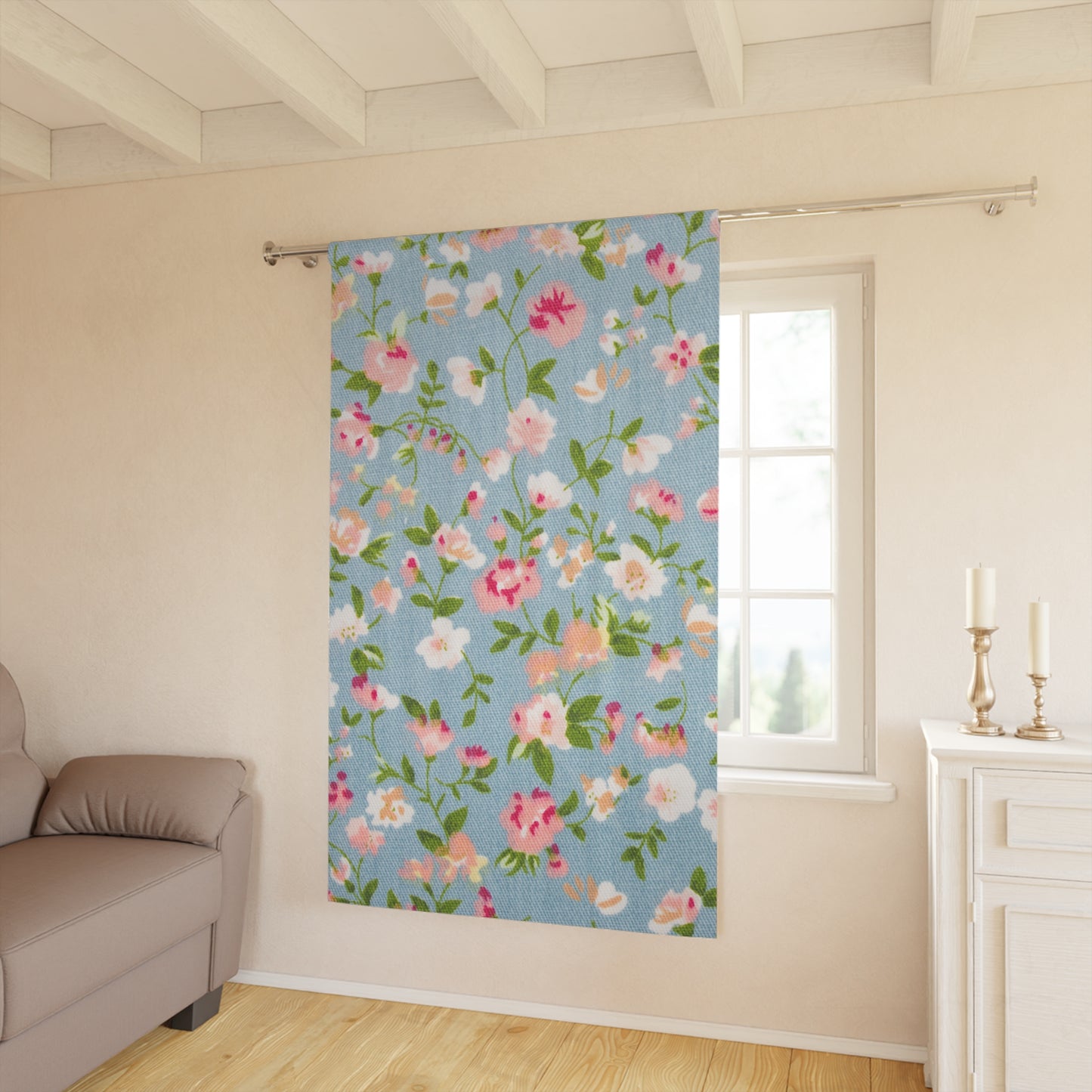 Blossom Azure Window Curtains (1 Piece)