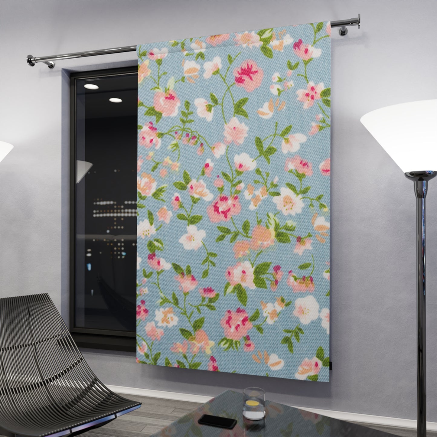 Blossom Azure Window Curtains (1 Piece)