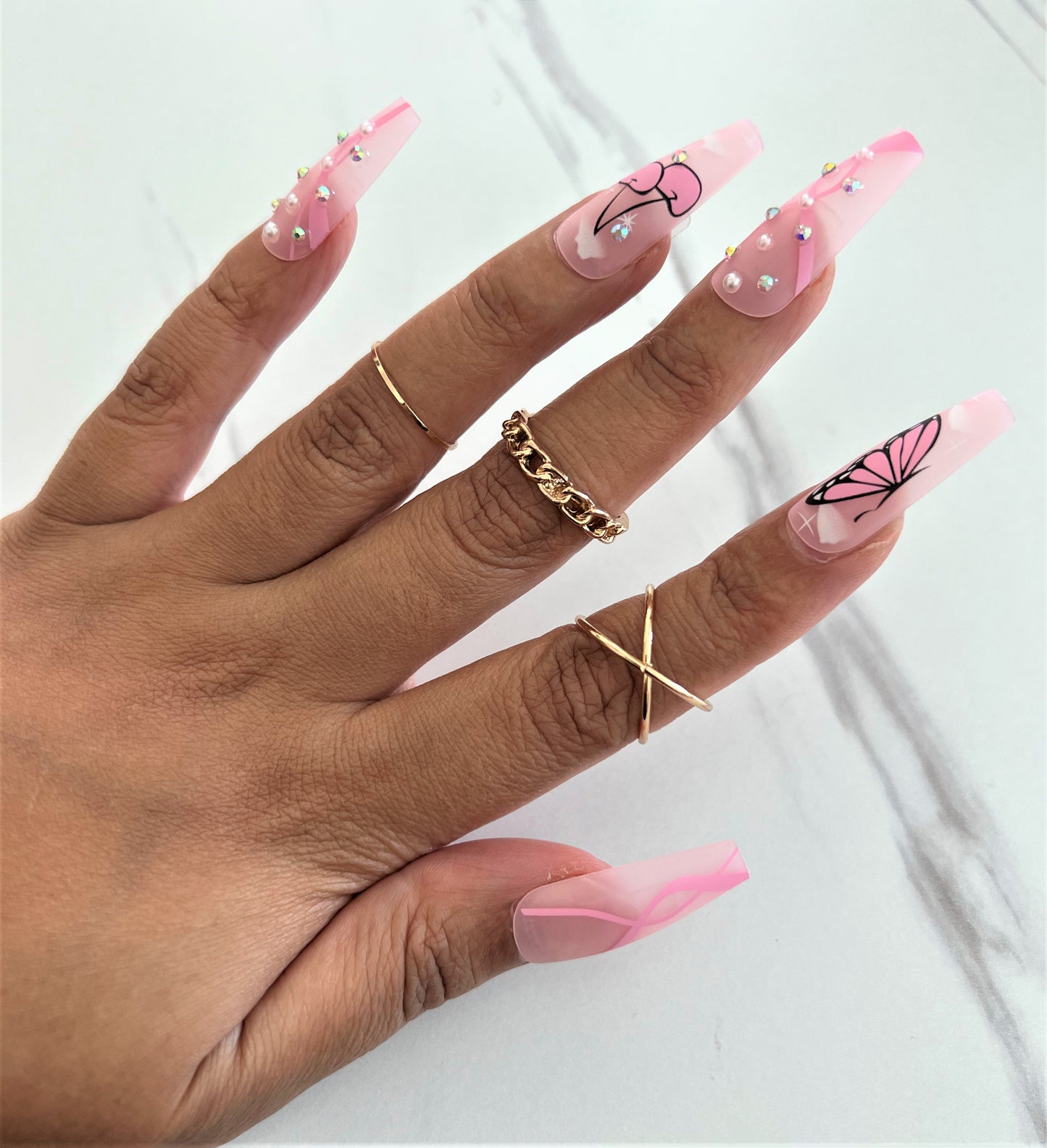 Frosted Pink Fantasy, Press on Nails