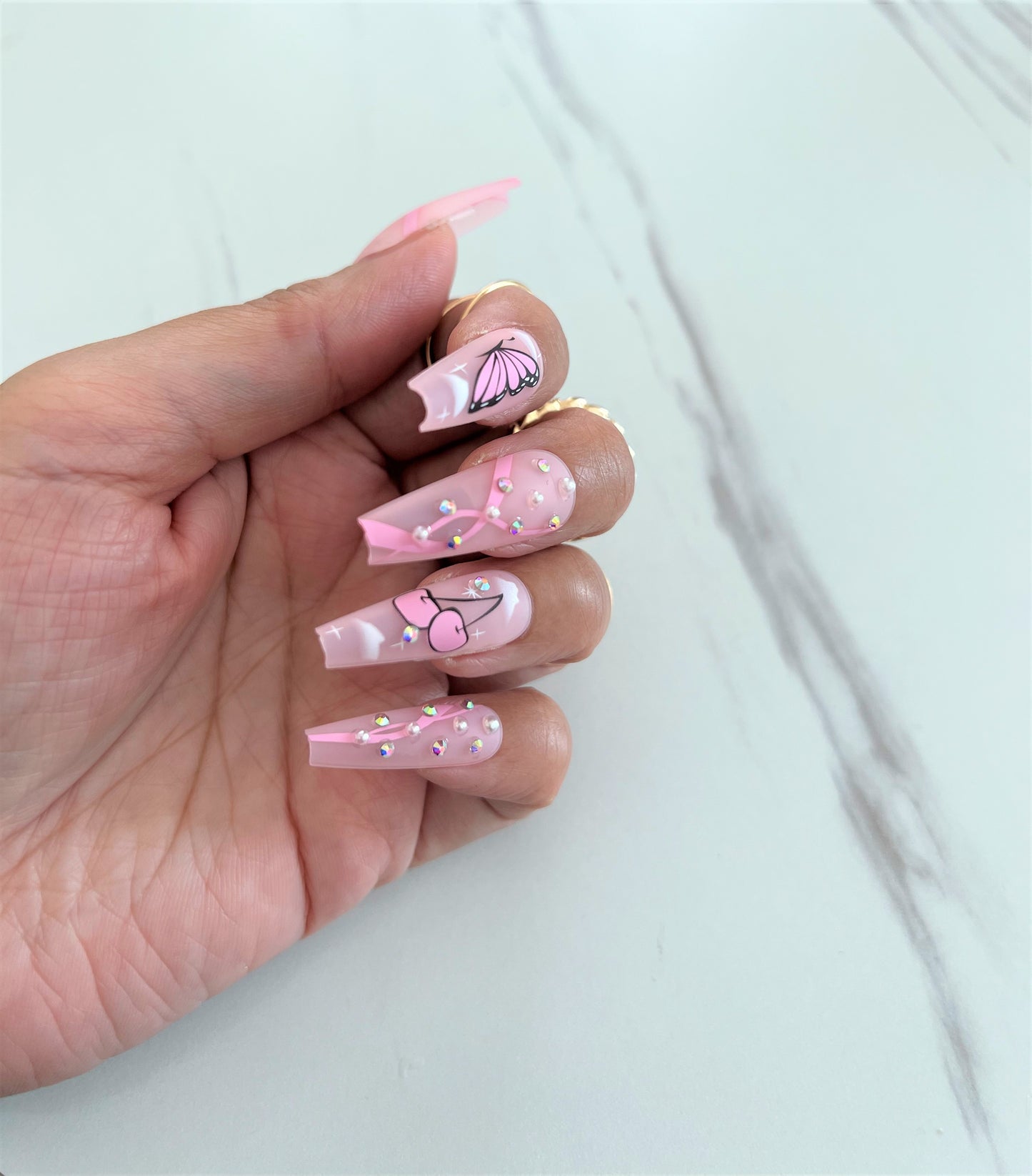 Frosted Pink Fantasy, Press on Nails