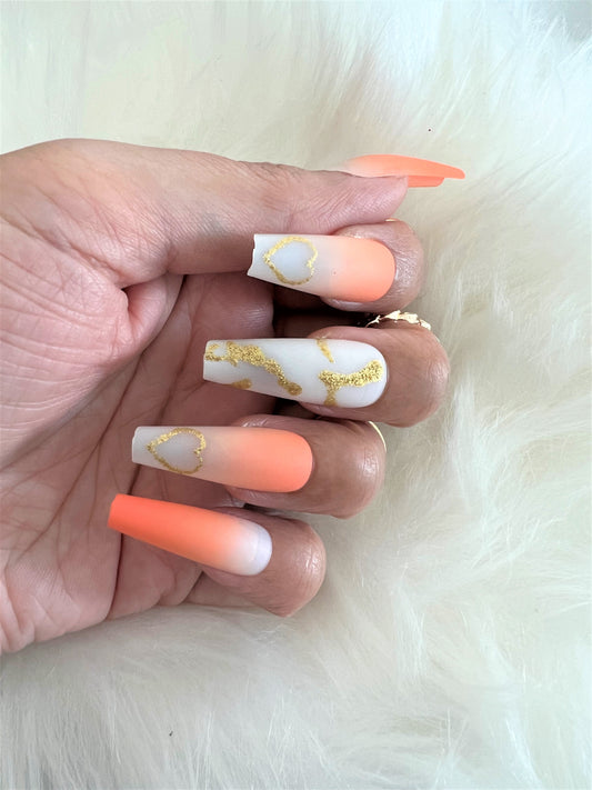 Orange and White Press On Nails