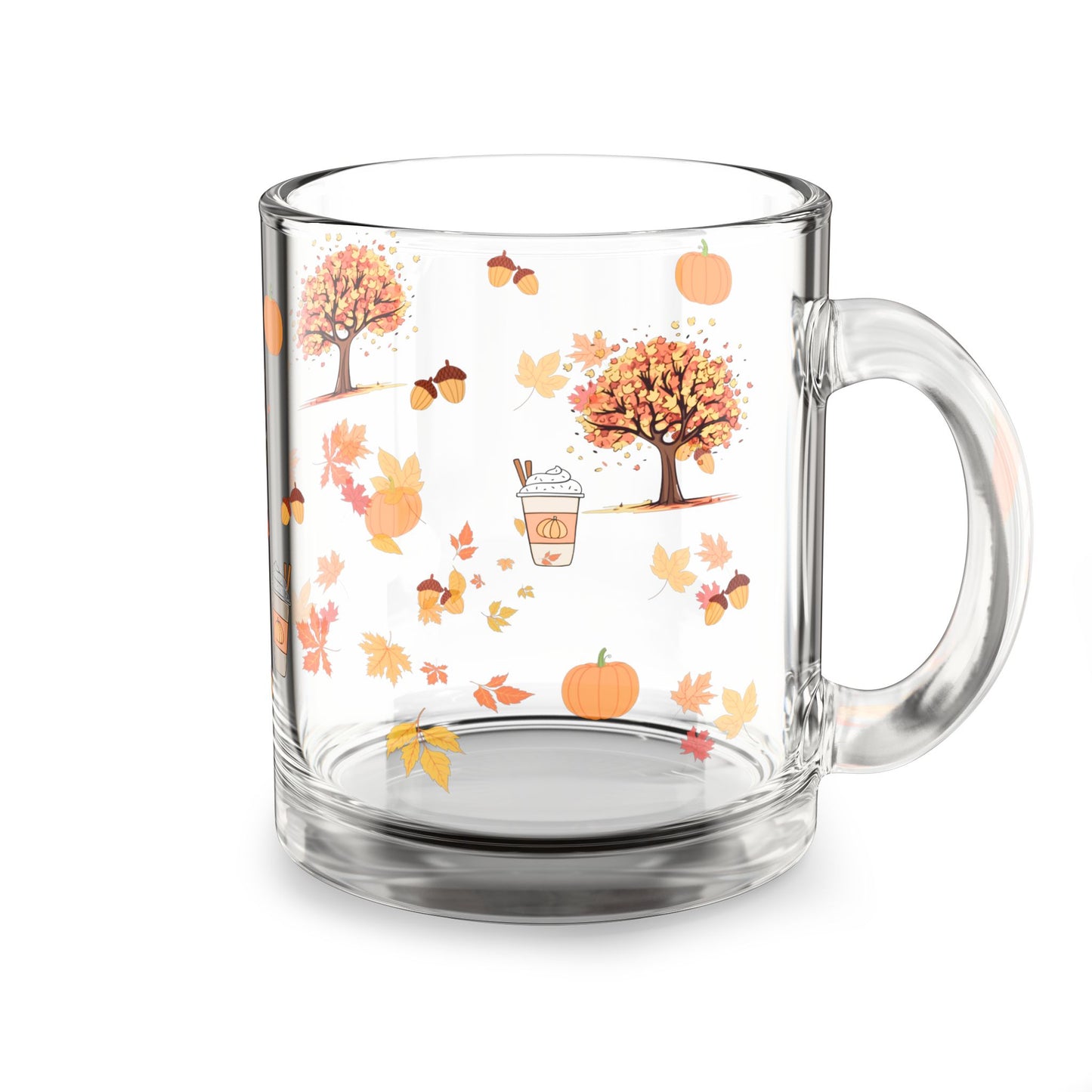 Autumn Vibes Glass Mug, Fall Coffee Cup, Seasonal Drinkware, Cozy Kitchen Decor, Thanksgiving Gift, Hand-Painted Mugs