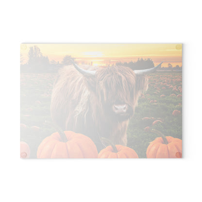 Fall-Themed Highland Cow Glass Cutting Board, Autumn Kitchen Decor, Pumpkin, Thanksgiving Gifts, Seasonal Cooking Accessories
