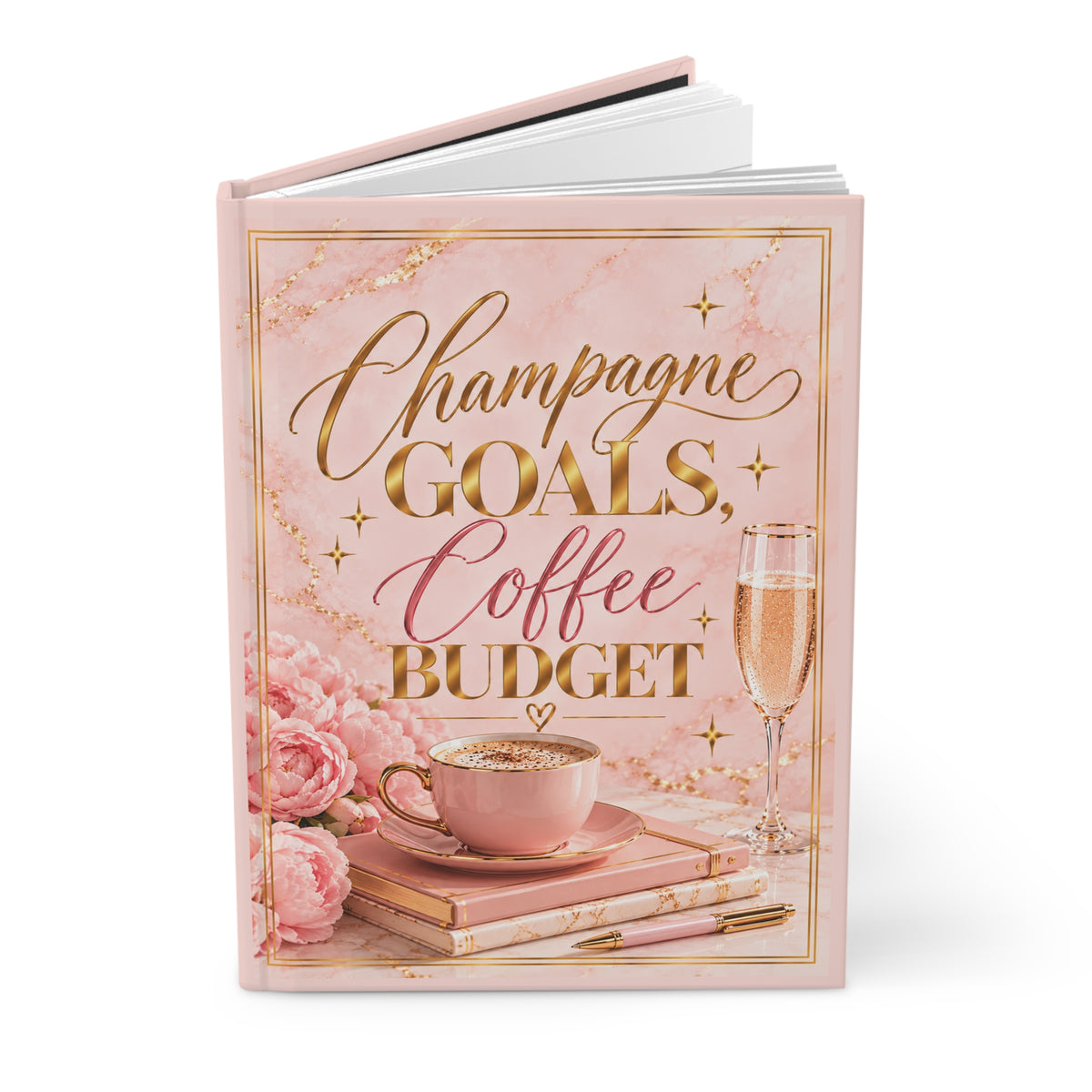 Champagne Goals Coffee Budget Pink Marble Hardcover Journal